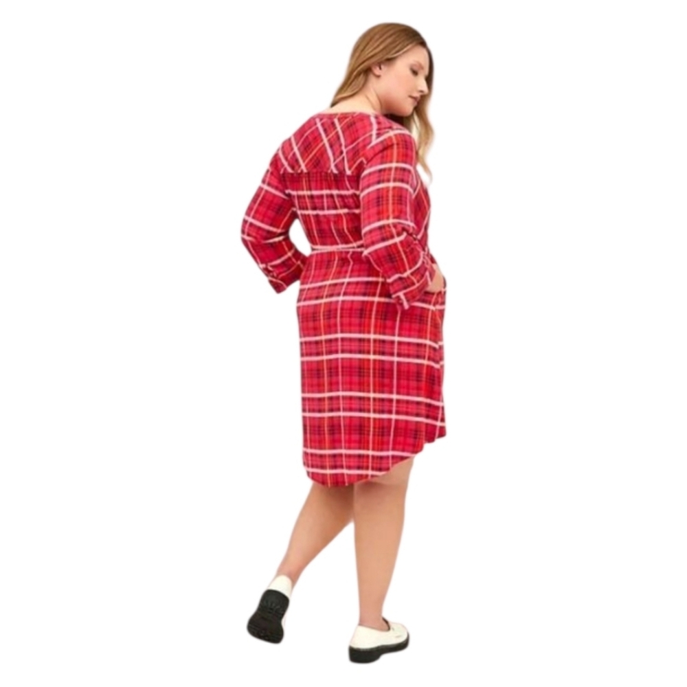 Torrid 3X Multicolor Plaid Zip Front Tie Waist Midi dress - Picture 8 of 13